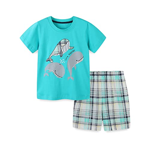 Image of HILEELANG Boys Summer Outfits Short Sleeve T-Shirt & Shorts Sets Playwear Clothes 2 Piece 2-7Y