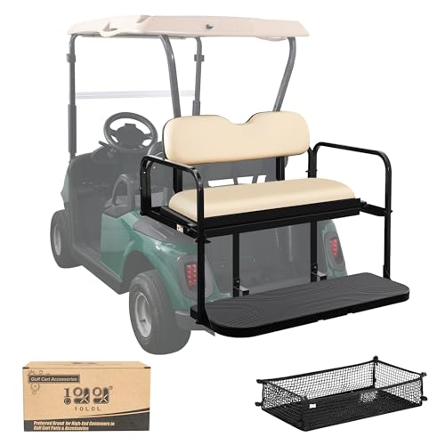 10L0L Golf Cart Rear Flip Seat Kit for EZGO RXV/Freedom RXV Gas and Electric Model 2008-up, Steel Frame and Folding Seat Cushion-Tan