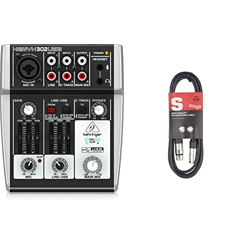 Length: 3 mtr / 10 ft. Behringer Xenyx 302 USB Mixer Analogico & Cavo Microfono Stagg XLRF to XLRM 3m Nero