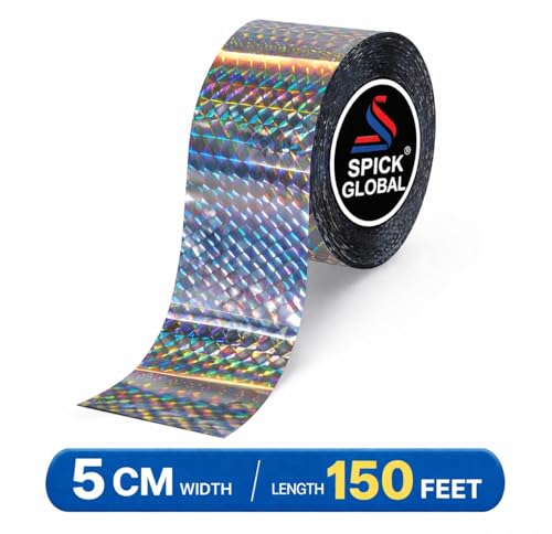 Image of Bird Scare Tape Ribbon | 5cm x 150 feet Rolls | Double Sided Reflective Ribbon | Keeps Birds Away for House, Garden, Outdoor Spaces (Diamond Prism)