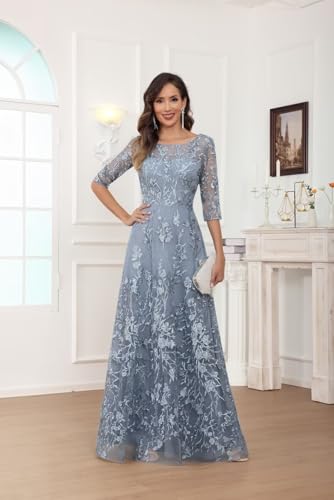 VGZ Lace Appliques Mother of The Bride Dresses for Women Long Crewneck Formal Evening Gown with Sleeves2