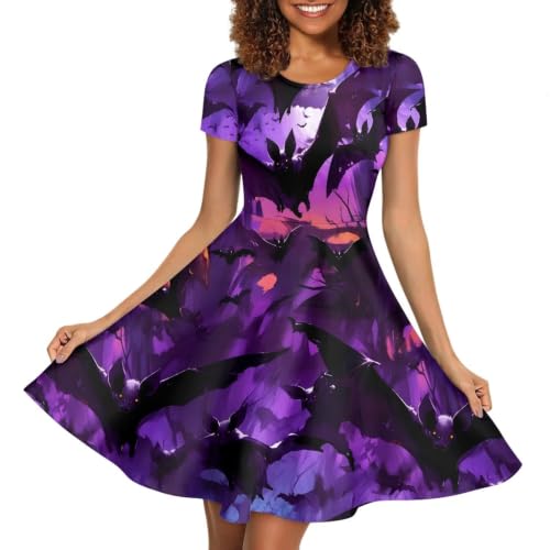 Image of Irisjudy T Shirt Dress for Women Short Sleeve Girls Short Sleeve Dress Plus Size, O Neck Knee Length Midi Dress for Ladies