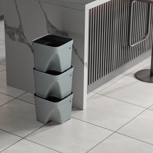 Image of 10L Dustbin with Lid | Grey | Pack of 3 | Multipurpose Garbage Bin for Kitchen, Home & Office | Wet & Dry Waste Basket for Food Waste, Recycling & Indoor Outdoor Use