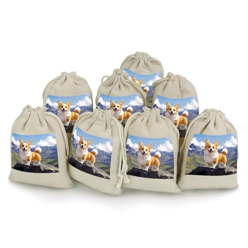 Corgi Dog And Mountain 8 Pack Small Gift Bags Cotton And Linen Drawstring Pockets Sachet Bag for Party Home Supplies