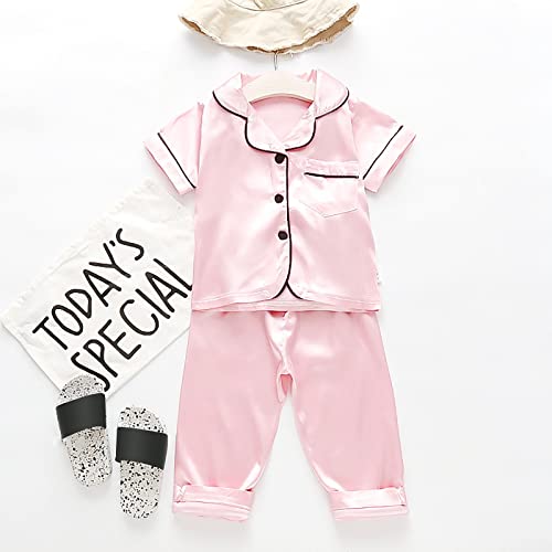 Boys Girls Satin 𝐏a𝐣ama Set Long Sleeve Sl𝐞epwear Outfit Button Down 𝐒ilk 𝐏ajamas with Long Pants Cute Loung𝐞wear2