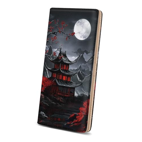 Image of Immaturus Womens Wallet, Full Moon Slim Thin RFID Blocking Credit Card Wallets, Long Bifold PU Leather Card Holder Organizer, Cute Cash Clutch Billfold with Zipper Coin Pocket Ladies Girls Gift