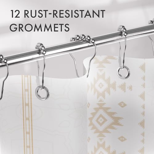 Image of AmazerBath Boho Shower Curtain, Boho Cloth Shower Curtain with 12 Hooks, Hotel Quality Washable Rustic Farmhouse Polyester Fabric Bathroom Shower Curtain Set, 72x72 Inches