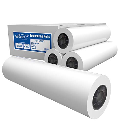 Alliance Wide Format Paper Rolls Bond Engineering (20lb | 4 Rolls, 12 In x 500 Ft | 3" Core)