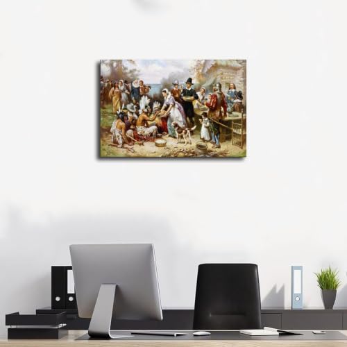 Impression sur toile The Pilgrims First Thanksgiving cadre suspendu bureau - 3