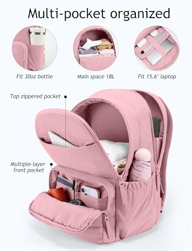 Image of Uselike Travel Backpack for Women, 15.6 Inch Laptop Backpack, Quilted College Bookbag, Cute Work Backpacks, Water Resistant (Mauve Pink)