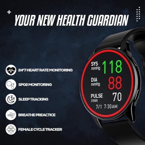Image of PunnkFunnk EVO Vista Smartwatch, 1.3 inch HD Display Bluetooth Calling, Fitness & Sleep Tracker, 100+ Sports Modes, IP67 Waterproof Compatible with Android & iOS(Black)