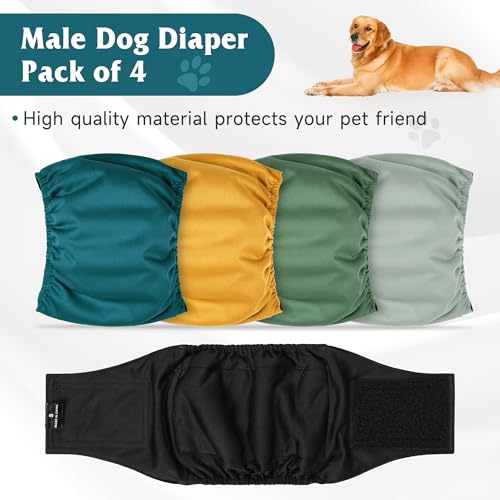 Image of 4 Pack Dog Diapers Male Reusable, High Absorbing Dog Wraps, Belly Bands for Male Dogs with Incontinence or Frequent Urination(Large, Orange & Gray)