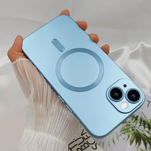 Image of DIZORO Magnetic Case for iPhone 14 Cover [Compatible with MagSafe][Built-in Camera Lens Protector] Slim Soft Silicone Bumper Shockproof Metallic Luster Back Cover Phone Cases Sierra Blue.