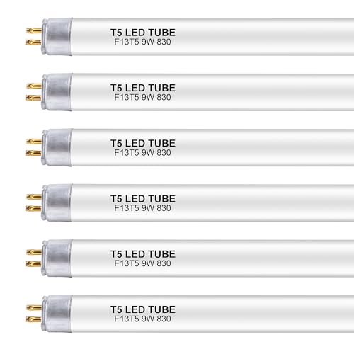Kixdorbol 6 Pack 21 Inch F13T5/WW LED Replacement Bulbs 3000K Warm White T5 LED 9 Watts Replace Fluorescent Bulb with LED Replacement Tube for Counter and Cabinet Fixture