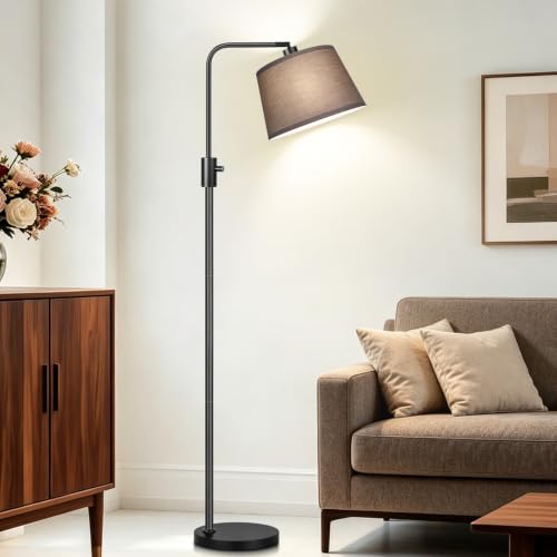 Image of 【Upgraded】 Dimmable Black Floor Lamps, 1000 Lumens LED Edison Bulb Included, Arc Black Floor Lamps for Living Room Modern Standing Lamp with Khaki Shade, Tall Lamps for Living Room Bedroom Office