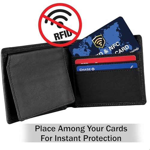 Image of SaiTech IT 5 Pack RFID Blocking Card, Slim Protector for Entire Wallet, Purse, and Debit Credit Cards from NFC Contactless Theft for Men & Women - World Map Blue