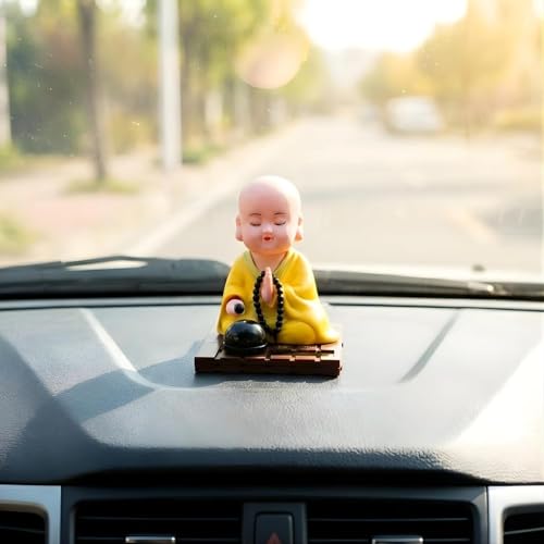 Image of WinsomeCollection Solar Powered Buddha Showpiece for Home Decor | Table Showpiece for Living Room, TV Unit | Decorative Spiritual Idol | Gift Item | Monk Baby Moving Head and Hand