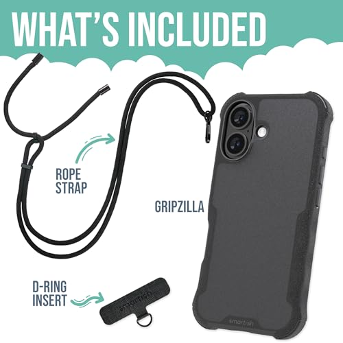 Image of Smartish iPhone 16 MagSafe Case with Crossbody Lanyard Strap - Gripzilla - [Slim + Protective] Magnetic Armor Case with Universal Detachable Shoulder Neck Strap - Black Tie Affair