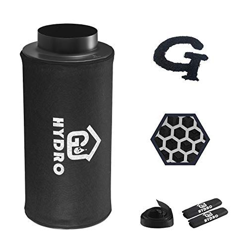 G HYDRO 4 Inch Air Carbon Filter Upgraded Hexagonal Hole with 1200+ RC48 Activated Charcoal Prefilter Included Odor Control Scrubber for Grow Tent Indoor Plants Inline Fan Reversible Flange 210 CFM