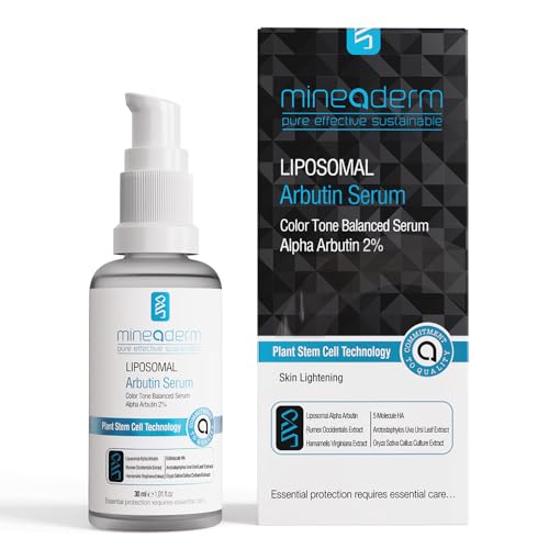 Mineaderm Suero de arbutina liposomal para corregir manchas oscuras y tono de piel, suero facial hidratante y blanqueador para tono de piel desigual, suero facial contra manchas oscuras