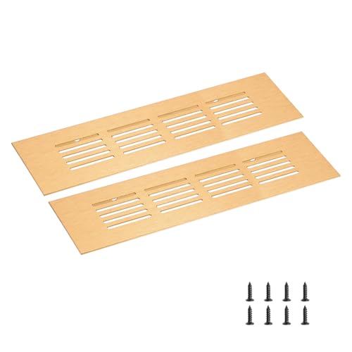 uxcell Rectangle Ventilation Grille, Aluminum Alloy Mesh Air Vent Cover Louvered Ventilation Cover with Mounting Screws for Cabinet Shoe Closet (200x50mm/8"x2", Gold Tone)