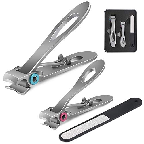 Fingernail and Toenail Clippers Set 15mm Wide Jaw Opening Nail Clippers for Thick Nails Large and Small Sizes Stainless Steel Sharp Nail Cutter with Nail File for Men and Women 3PCS (Silver)