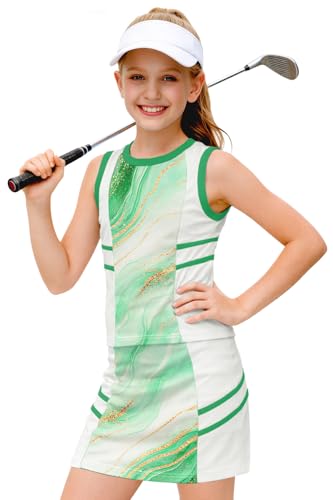 Image of AOBUTE Girls Tennis Golf Outfit Tank Top and Skirt with Shorts Set 4-12 Years