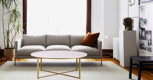 Marble Coffee Tea Table with Gold Metal X-Base Stability Legs for Livi
