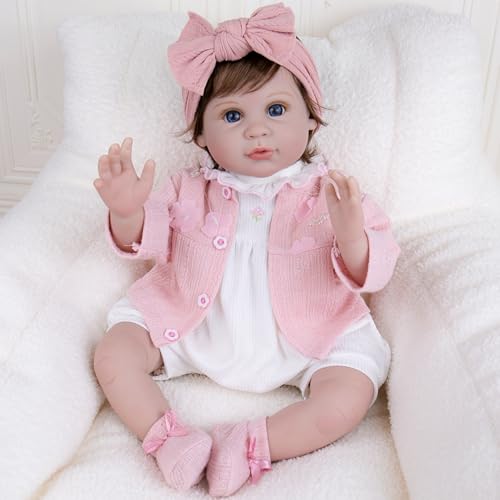 Image of Milidool Reborn Baby Doll 22 Inch Lifelike Realistic Girl Baby Doll with Teddy Bear Set for Girls Children