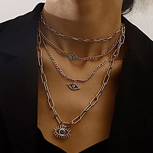 Plated Evil Eye & Buddha Hand Necklace