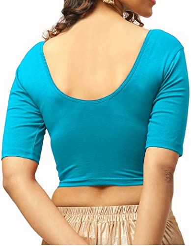 Image of THE BLAZZE 1303 Women's Cotton Scoop Neck Backless Elbow Sleeve Crop Top Readymade Saree Blouse for Women