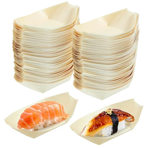 KAILIKETIY 100個 使い捨て寿司木製ボート 自然素材の頑丈な食品トレイ クロスコンタミ防止 誕生日パーティーや家族キャンプに