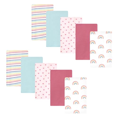 Image of Hudson Baby Unisex Baby Cotton Poly Flannel Burp Cloths, Creative Rainbow 10-Pack, One Size