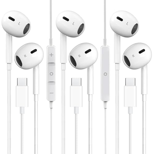 USB C Earbuds for iPhone 17 16 15 for iPad Pro 2 Pack Type C Earbuds with Microphone Volume Control for Apple USB C Wired