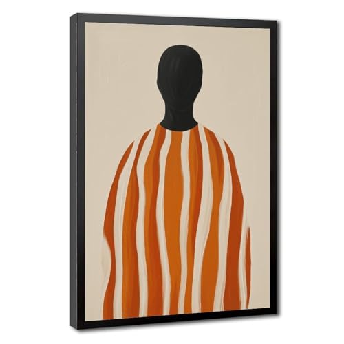 Poster portrait rayé rouge 6 Mnyuein cadre noir toile déco salon vide