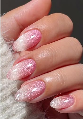 JMEOWIO Gel Nail Stickers Pink White Glitter Semi Cured Gel Nail Strips Wraps UV/LED Nails Art Design Decoration Accessories
