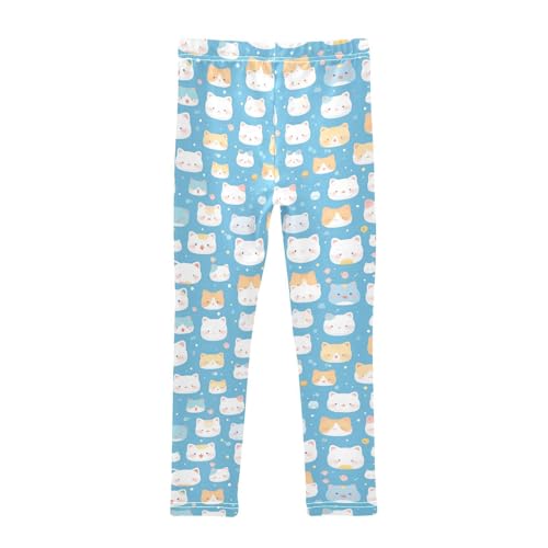 Funny Cute Colorful Faces of Cats on Blue Kids Girl's Legging Fashion High Waisted Leg Yoga Pants Gym2