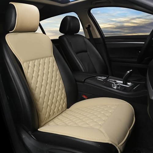 Black Panther Car Seat Cover,Breathable Universal PU Front Car Seat Protector,Non-Wrapped Bottom with Backrest (1PC- Beige)