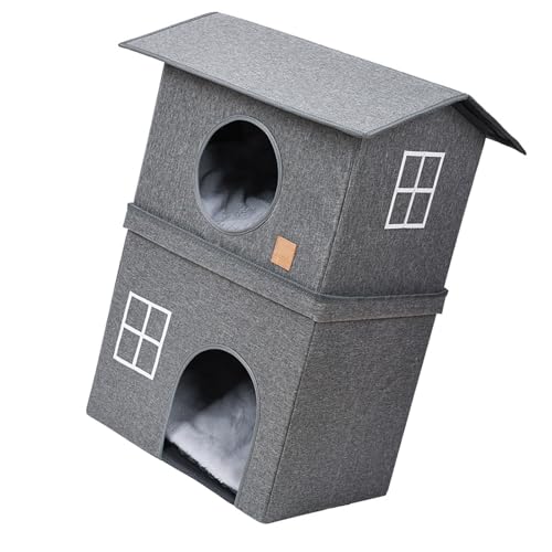XBOKA Muebles de condominio para gatitos, 2 pisos de alto, plegable, ahorro de espacio, sobre la puerta, gatos, casa adosada