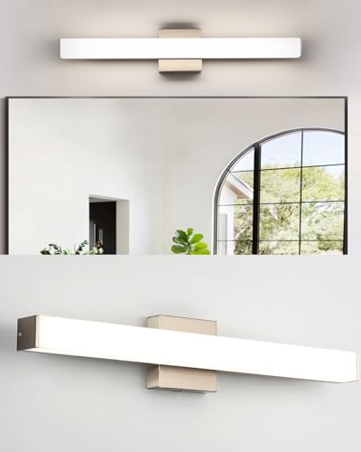 Image of 24 inch LED Square Vanity Light, 14W 4000K Dimmable, Brushed Nickel | Wall Bar Light, Rust & Moisture Resistant, Natural White light, Energy-saving, moisture-proof, Dresser Bathroom over Mirror