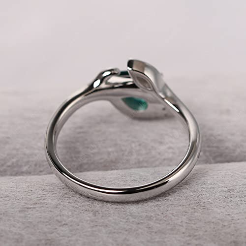 LUO 925 Sterling Silver 7x5mm Teardrop Birthstone Rings for Women, Pear Cut Gemstone Halo Eternity Leaf Jewelry, Anniversary Promise Rings for Her Size 3-134