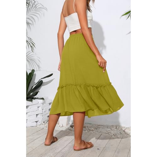 Image of Witsmile Women's Skirts - Elastic High Waist A-Line Midi Skirt with Pockets for Women Dressy Casual(Mustard,L)