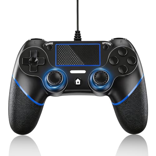 P4コントローラー 有線 プレステ4 ゲームパッド アップグレード版 USB接続 二重振動  高耐久ボタン P3/PC/P4/対応 日本語説明書付き (ブラックブルー)