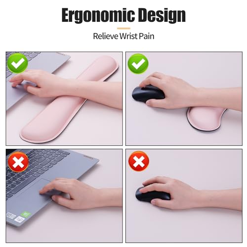 Image of Bloss Leather Desk Pad and Keyboard Wrist Rest, Large Mouse Pad + Keyboard Pad+Mouse Wrist Support, Non-Slip Desk Mat Protector for Office, Home(31.5x15.7 Inches,Pink)