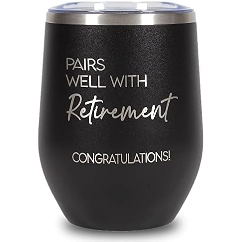 Retirement Gifts for Women Men - Happy Retirement Wine Tumbler Mug Presents - Retirement Gift for New Beginnings - Ideas for Retired Coworker, Boss, Friend, Mom, Dad, Colleague, Farewell (Black) Cover