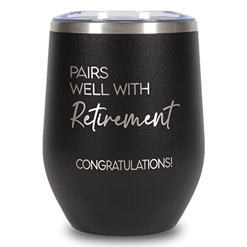 Retirement Gifts For Women Men - Happy Retirement Wine Tumbler Mug Presents - Retirement Gift For New Beginnings - Ideas For Retired Coworker, Boss, Friend, Mom, Dad, Colleague, Farewell (Black) #TOP6