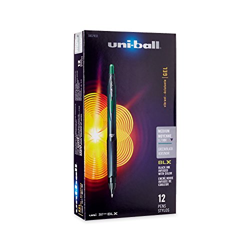 uni-ball 207 BLX Infusion Retractable Gel Pens, Medium Point (0.7mm), Green/Black, 12 Count