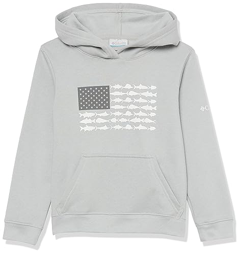 Columbia Youth Unisex PFG Fish Flag Hoodie, Cool Grey/White, X-Large