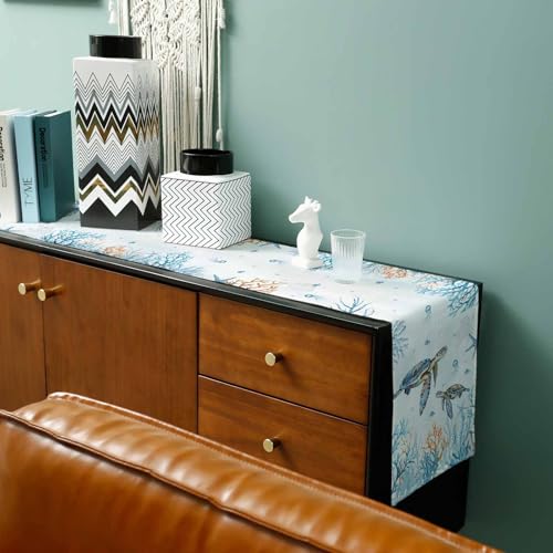 Chemin de table tortue de mer bleu : la solution pour table de 228 cm