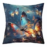 Feelyou Blue Orange Butterfly Throw Pillow Covers Flying Butterflies Pillow Covers Home Sofa Bed Couch Kids Boys Girls Dark Blue Cushion Covers Gradient Butterfly Pillowcases, 18X18 Inches Set of 1